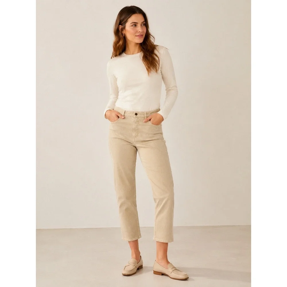 Faherty Womens 32 Corduroy Pants Beige Organic Cotton High Rise Cropped Straight